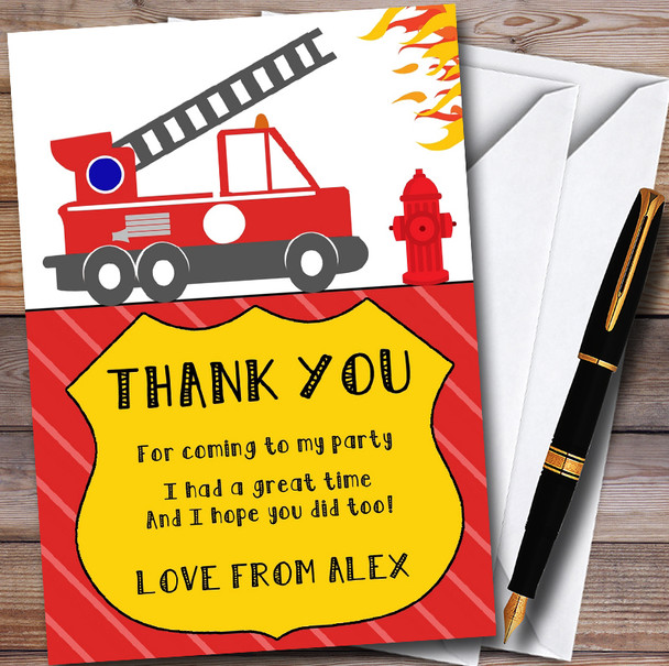 Fire Truck Fire Engine Personalised Childrens Birthday Party Thank You Cards