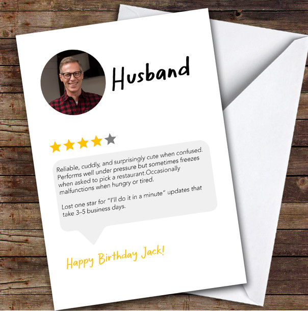 Birthday Card Personalised Husband Funny Any Review Photo
