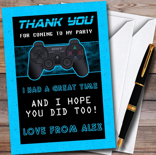 Video Game Gaming Blue Personalised Childrens Birthday Party Thank You Cards