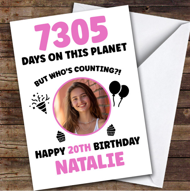 Pink 20th Birthday Card Personalised Days On This Planet Photo