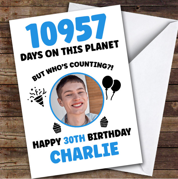 Blue 30th Birthday Card Personalised Days On This Planet Photo