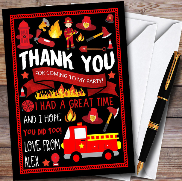 Black Fire Engine Truck Fireman Fire Fighter Birthday Party Thank You Cards