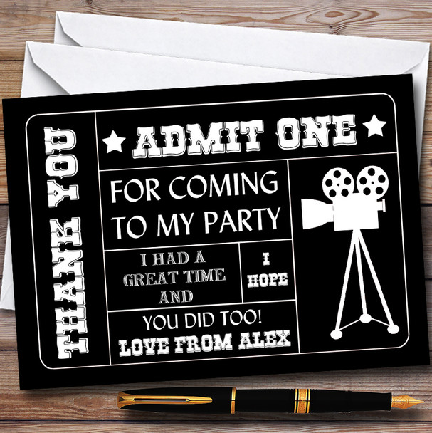 Black Admit One Movie Film Cinema Childrens Birthday Party Thank You Cards