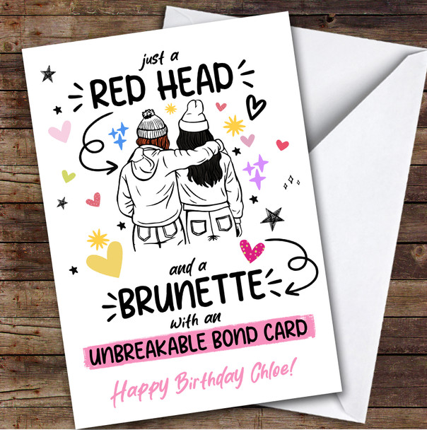 Friend Sister Red Head And Brunette Birthday Card Personalised