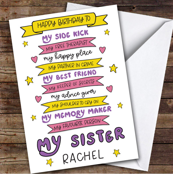 Birthday Card Personalised Sister Side Kick Best Friend List