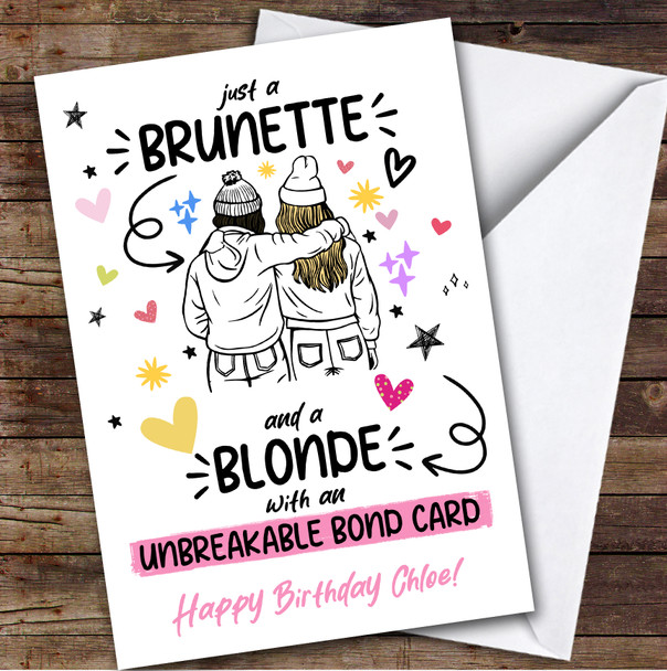 Friend Sister Brunette And Blonde Birthday Card Personalised