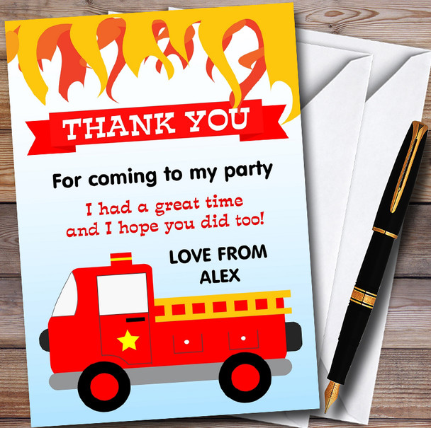 Flames & Fire Engine Personalised Childrens Birthday Party Thank You Cards