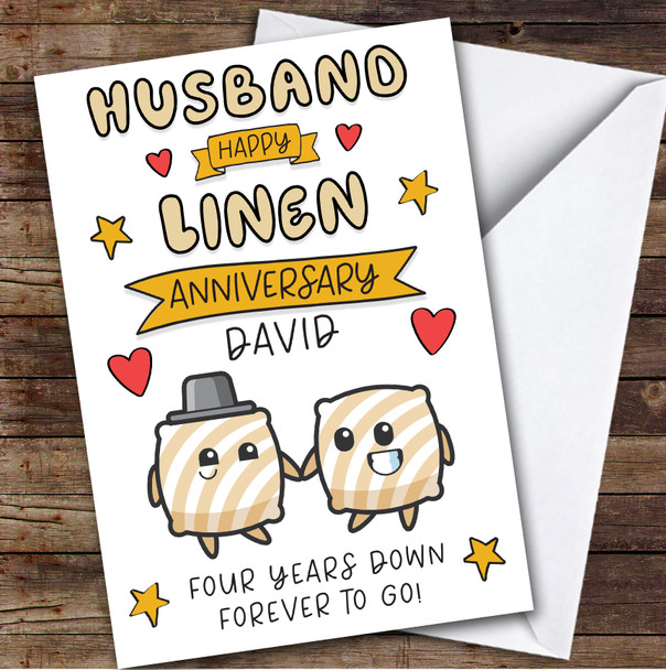 4th Wedding Anniversary Card Personalised 4 Years Linen Husband Pillow Couple