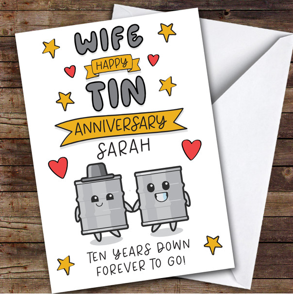 10th Wedding Anniversary Card Personalised 10 Year Tin Wife Tin Couple