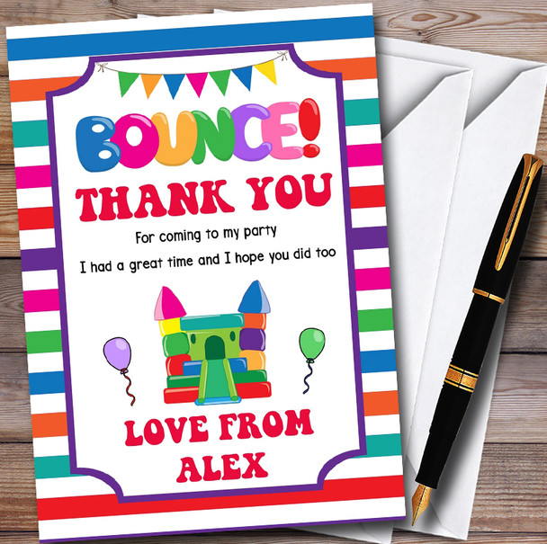 Stripy Bouncy Castle Personalised Childrens Birthday Party Thank You Cards