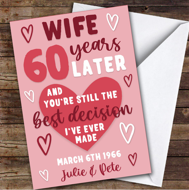 Anniversary Card Personalised 60th Wife Years Best Decision Pink