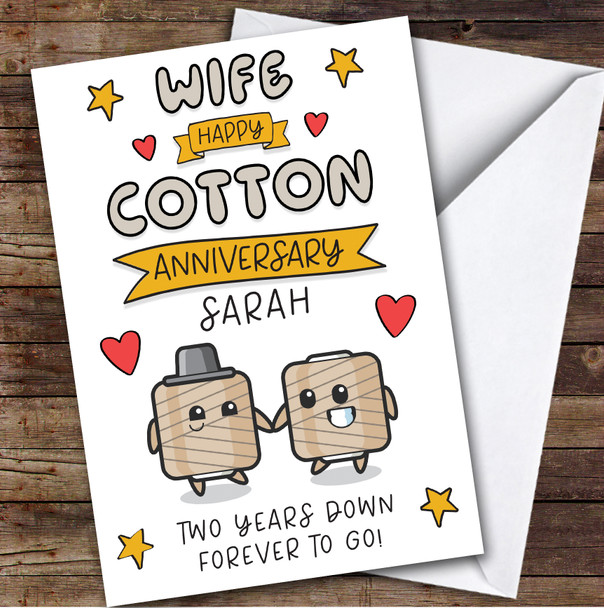 2nd Wedding Anniversary Card Personalised 2 Years Cotton Wife Yarn Couple