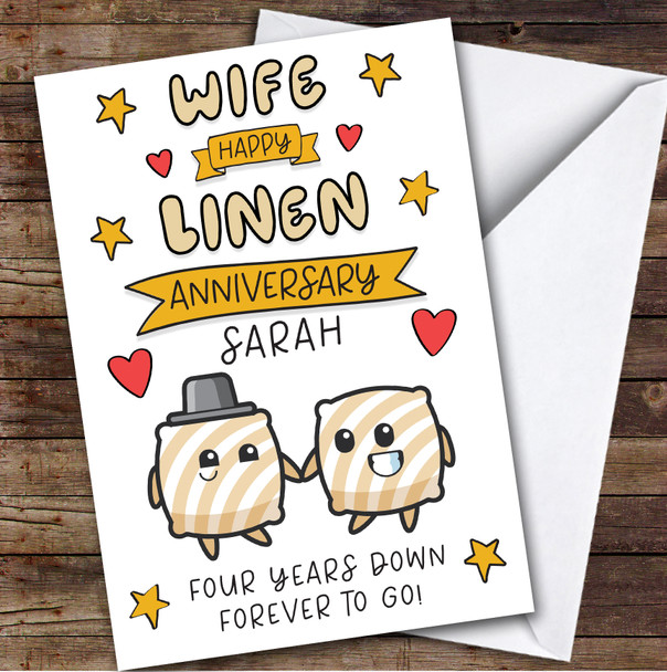 4th Wedding Anniversary Card Personalised 4 Years Linen Wife Pillow Couple