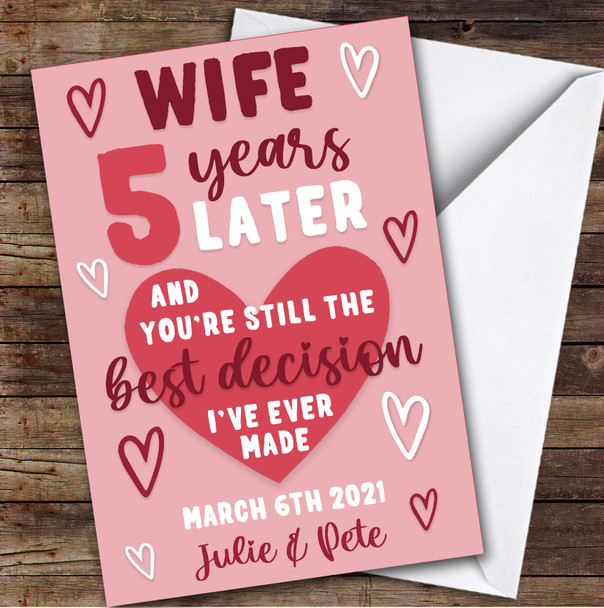 Anniversary Card Personalised 5th Wife Years Best Decision Pink