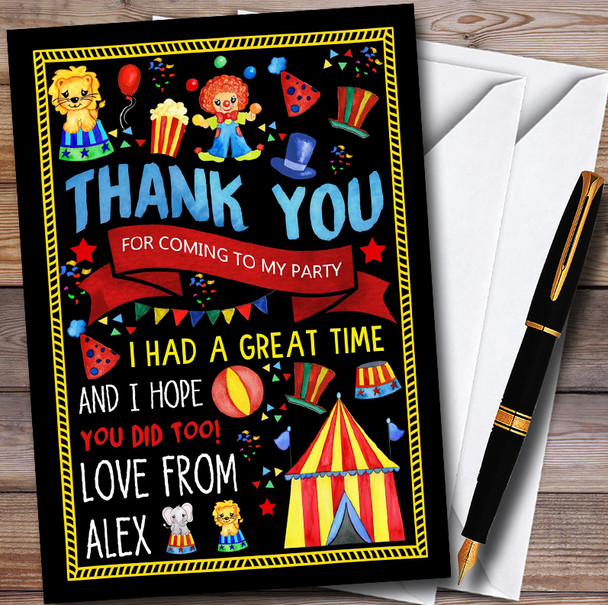 Black Kids Circus Carnival Clown Childrens Birthday Party Thank You Cards