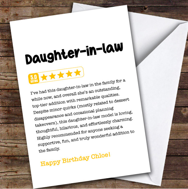 Funny Any Review Birthday Card Personalised Daughter-In-Law