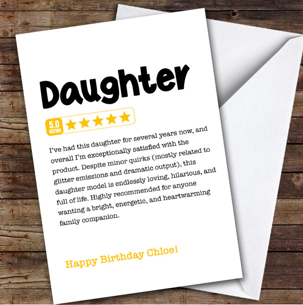 Funny Any Review Birthday Card Personalised Daughter Card