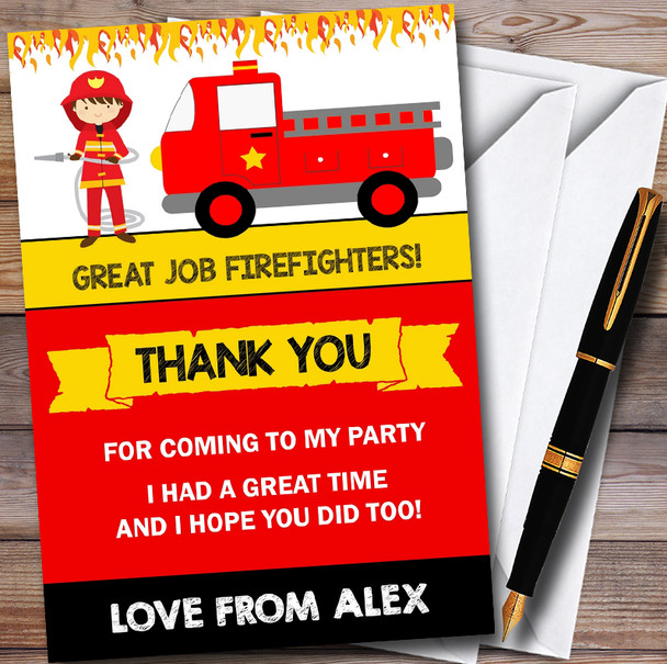 Fireman Firefighter Fire Engine Childrens Birthday Party Thank You Cards