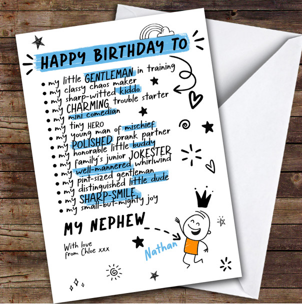 Nephew Funny Doodles Birthday Card Personalised