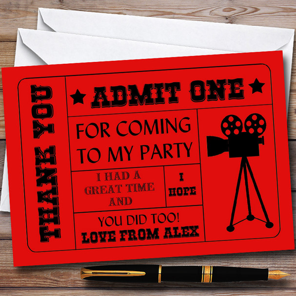 Red Admit One Movie Film Cinema Childrens Birthday Party Thank You Cards