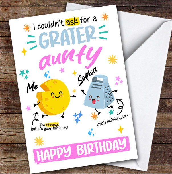 Funny Cheesy Birthday Card Personalised Aunty