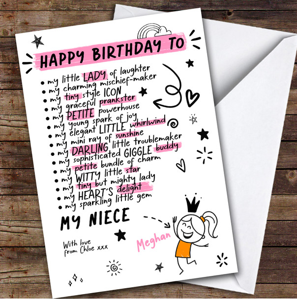 Niece Funny Doodles Birthday Card Personalised