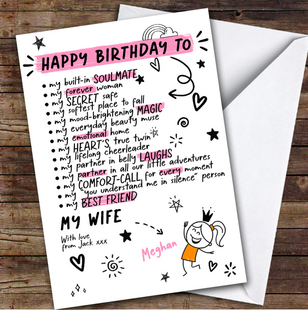 Wife Funny Doodles Birthday Card Personalised