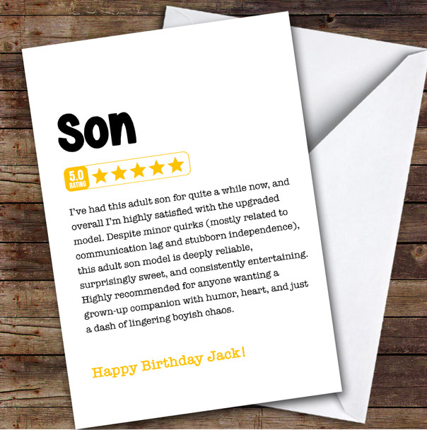 Funny Any Review Birthday Card Personalised Son