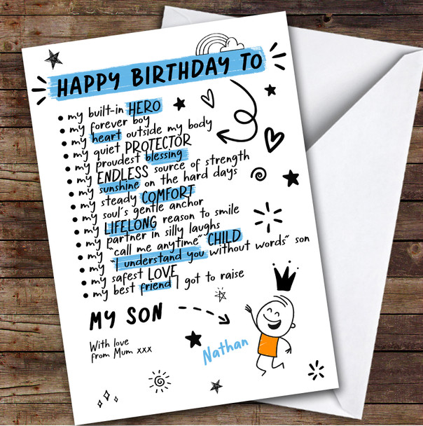 Son Funny Doodles Birthday Card Personalised