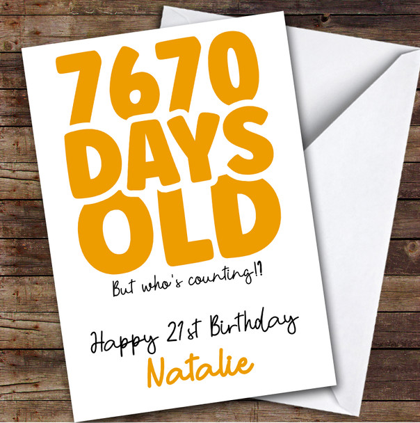 21st Birthday Card Personalised Yellow 7670 Days Old
