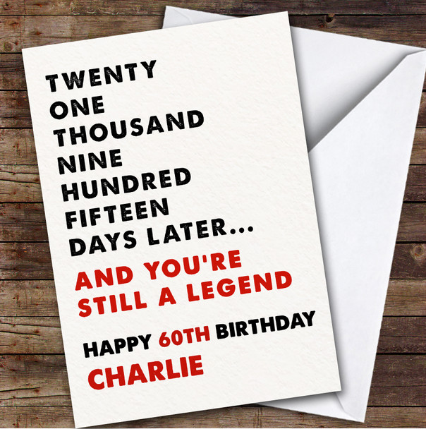 60th Birthday Card Personalised And Still You're Still A Legend