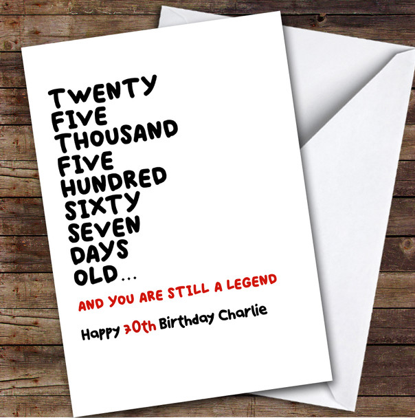 70th Birthday Card Personalised And Still A Legend
