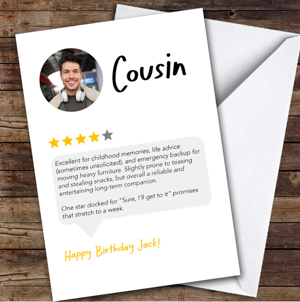Birthday Card Personalised Cousin Funny Any Review Photo