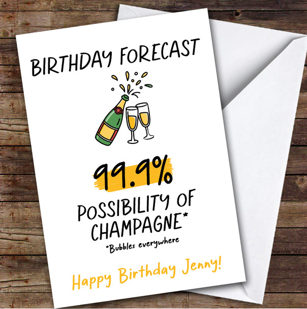 Funny Birthday Card Personalised Forecast Champagne