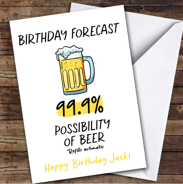 Funny Birthday Card Personalised Forecast Beer