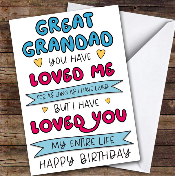 Birthday Card Personalised Great Grandad Loved You Entire Life