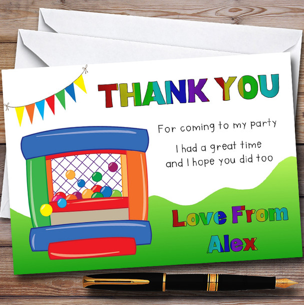 Rainbow Colours Bouncy Castle Childrens Birthday Party Thank You Cards