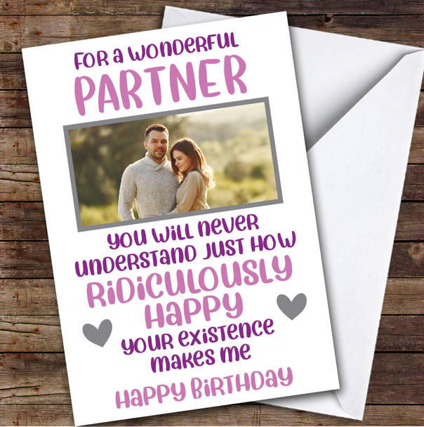 Birthday Card Personalised Partner Photo Ridiculously Happy Pink