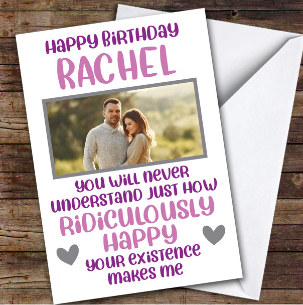 Birthday Card Personalised Photo Couple Ridiculously Happy Pink