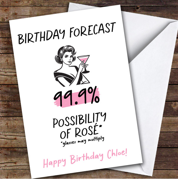 Funny Birthday Card Personalised Forecast Rose Wine