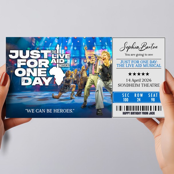 Just For One Day Live Aid Musical Personalised Voucher Surprise Theatre Ticket