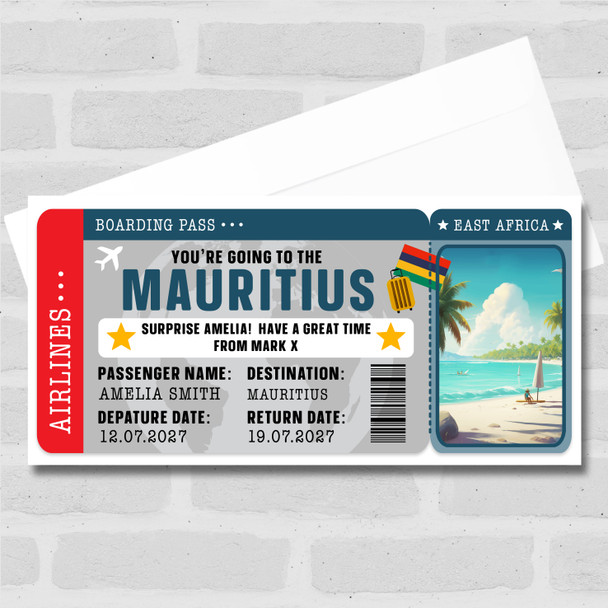 Mauritius Caribbean Boarding Pass Personalised Gift Voucher Surprise Trip Ticket