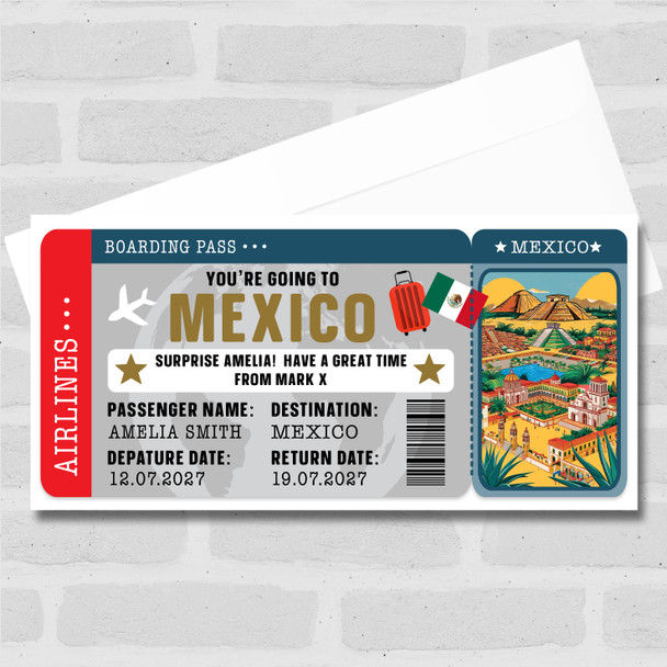 Mexico Boarding Pass Personalised Gift Voucher Surprise Holiday Trip Ticket