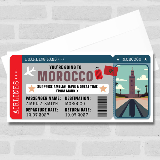 Morocco Boarding Pass Personalised Gift Voucher Surprise Holiday Trip Ticket