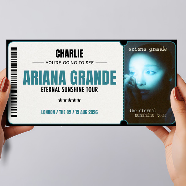 Ariana Grande Eternal Sunshine Tour Personalised Voucher Surprise Concert Ticket