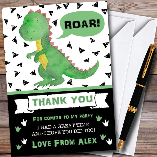 Black & Green Roar Dinosaur Childrens Birthday Party Thank You Cards