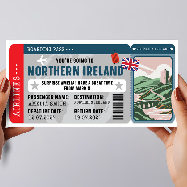 Northern Ireland Boarding Pass Personalised Gift Voucher Surprise Trip Ticket