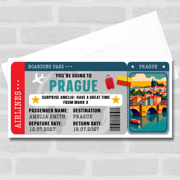 Prague Boarding Pass Personalised Gift Voucher Surprise Holiday Trip Ticket