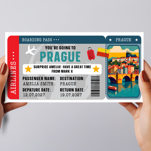 Prague Boarding Pass Personalised Gift Voucher Surprise Holiday Trip Ticket