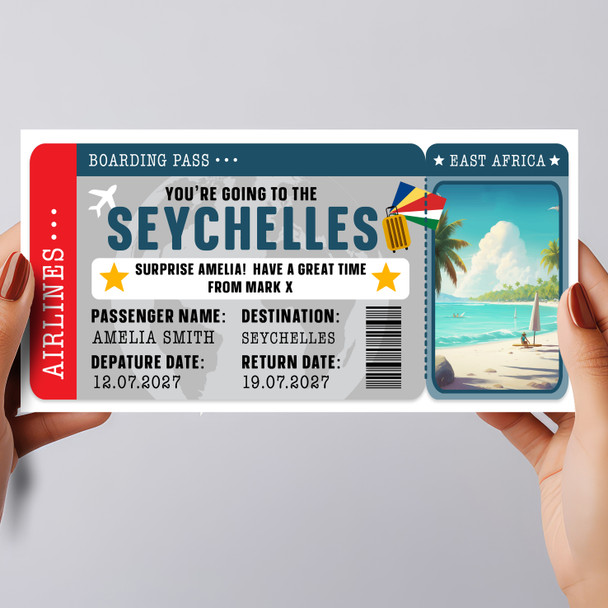 Seychelles Boarding Pass Personalised Gift Voucher Surprise Holiday Trip Ticket